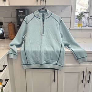Tommy Bahama Reversible Men’s Aqua Zip-Front Pullover with Contrast Trim